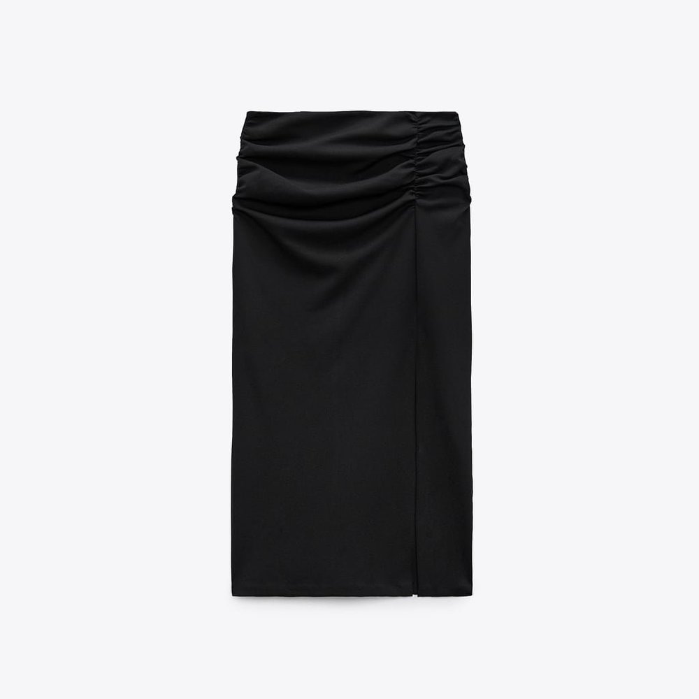 NWT ZARA RUCHED MIDI SKIRT BLACK - Picture 3 of 5